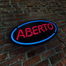 Luminoso em LED - Aberto - Luminária de Parede - Garagem - Vintage - Display Bar - 45x23cm - Fonte Bivolt